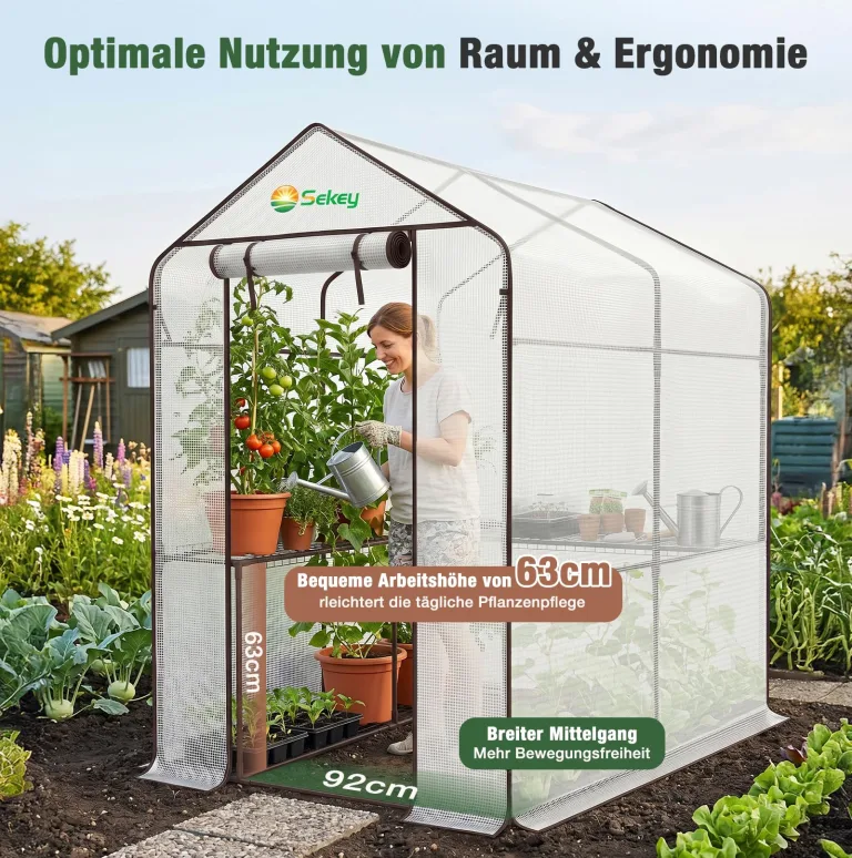 Sekey Gewächshaus mit DIY-Zusatzregal, 190x186x120cm Begehbares Tomatenhaus Winterfest & Stabil, Foliengewächshaus für Tomaten, Pflanzen & Kräuter, UV-beständige Gitterfolie, Werkzeuglose Montage – Bild 4
