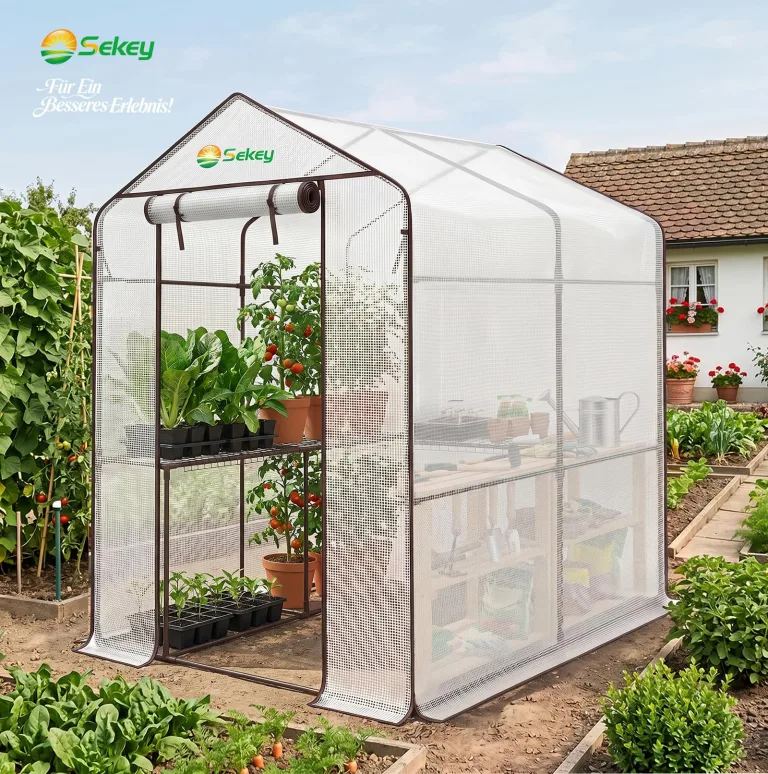 Sekey Gewächshaus mit DIY-Zusatzregal, 190x186x120cm Begehbares Tomatenhaus Winterfest & Stabil, Foliengewächshaus für Tomaten, Pflanzen & Kräuter, UV-beständige Gitterfolie, Werkzeuglose Montage – Bild 6