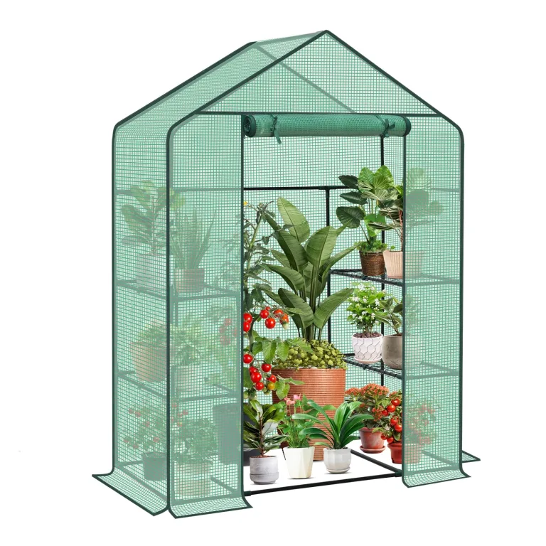 Sekey Gewächshaus mit DIY-Zusatzregal, 190x186x120cm Begehbares Tomatenhaus Winterfest & Stabil, Foliengewächshaus für Tomaten, Pflanzen & Kräuter, UV-beständige Gitterfolie, Werkzeuglose Montage – Bild 7