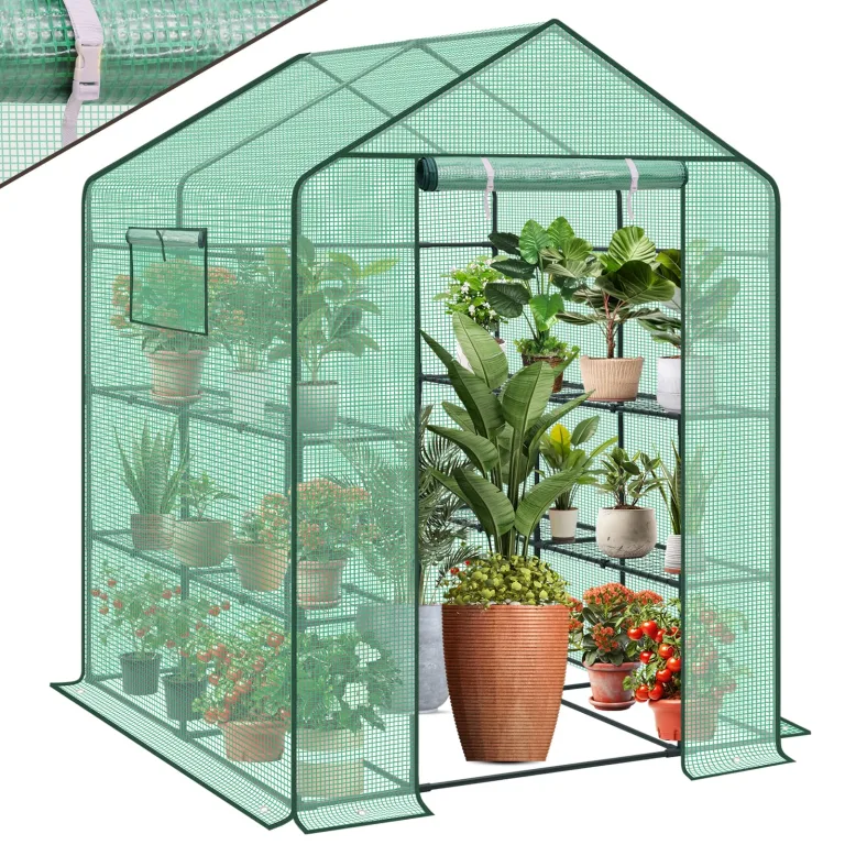 Sekey Gewächshaus mit DIY-Zusatzregal, 190x186x120cm Begehbares Tomatenhaus Winterfest & Stabil, Foliengewächshaus für Tomaten, Pflanzen & Kräuter, UV-beständige Gitterfolie, Werkzeuglose Montage – Bild 8
