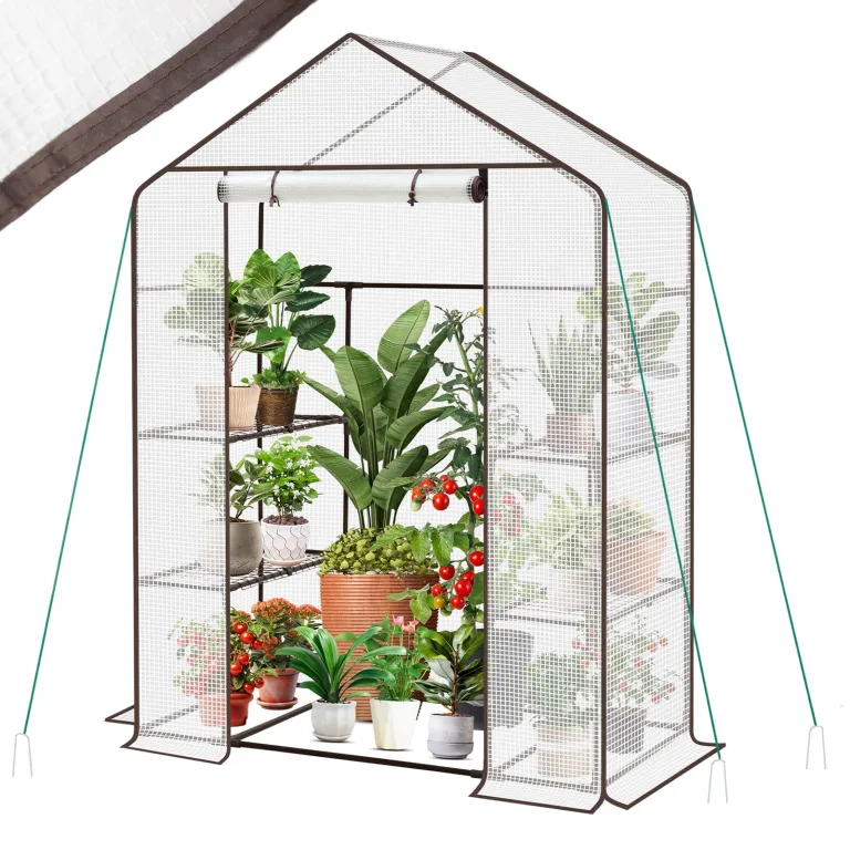 Sekey Gewächshaus mit DIY-Zusatzregal, 190x186x120cm Begehbares Tomatenhaus Winterfest & Stabil, Foliengewächshaus für Tomaten, Pflanzen & Kräuter, UV-beständige Gitterfolie, Werkzeuglose Montage – Bild 9