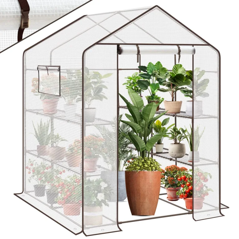 Sekey Gewächshaus mit DIY-Zusatzregal, 190x186x120cm Begehbares Tomatenhaus Winterfest & Stabil, Foliengewächshaus für Tomaten, Pflanzen & Kräuter, UV-beständige Gitterfolie, Werkzeuglose Montage – Bild 10