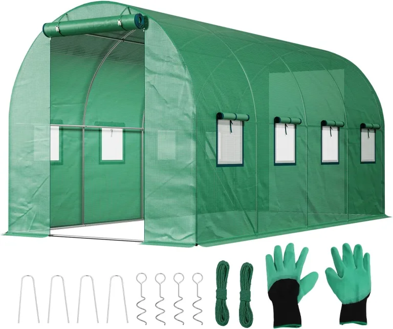 Sekey Gewächshaus Winterfest Foliengewächshaus verzinkt 4x2x2m - 8m² Folientunnel Stabil mit 2m Stehhöhe, Treibhaus, Tomatenhaus inkl. 2 Türen & 8 Fenster & Profi-Fixierungs-Set, 140g/m² PE-Folie – Bild 1