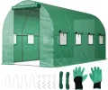 Sekey Gewächshaus Winterfest Foliengewächshaus verzinkt 4x2x2m - 8m² Folientunnel Stabil mit 2m Stehhöhe, Treibhaus, Tomatenhaus inkl. 2 Türen & 8 Fenster & Profi-Fixierungs-Set, 140g/m² PE-Folie - Thumbnail 1