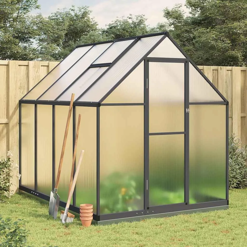 Gewächshaus mit Fundamentrahmen Anthrazit 224x169x202 cm Alu Gartengewächshäuser, Tomatenhaus Treibhaus für Garten, Aufzucht, Terrasse, Außende