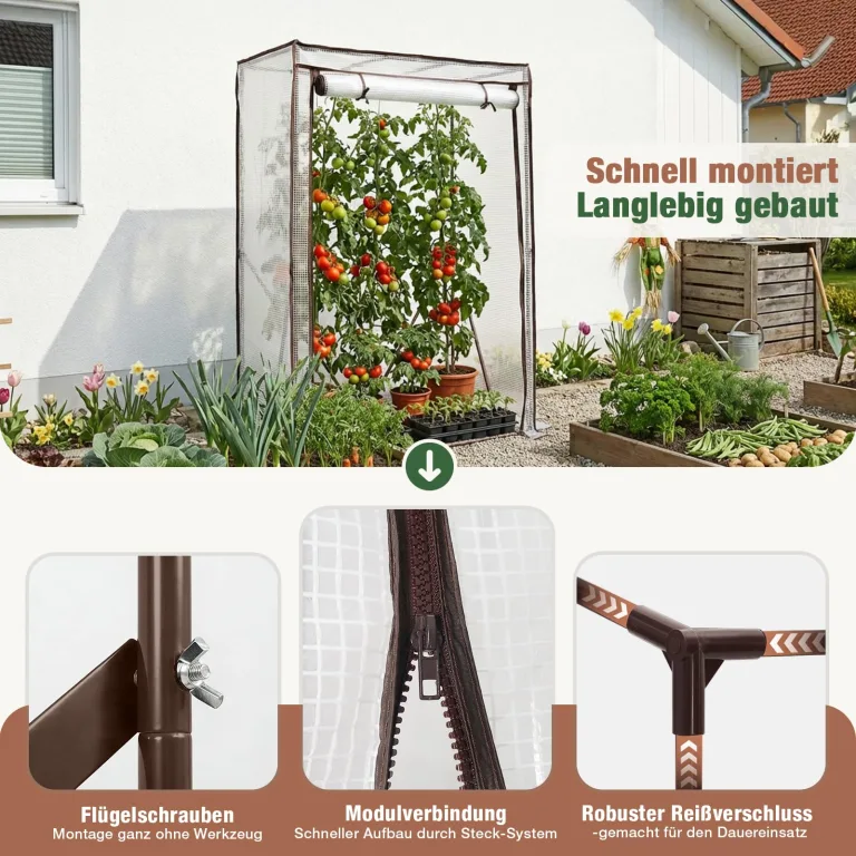 Sekey Gewächshaus Klein mit 2 Abdeckungen 150x100x50 cm, Tomatengewächshaus Foliengewächshaus Tomaten Gewächshaus Balkon, Winterfest & Montagefreundlich, inkl. extra Insektennetz für den Sommer – Bild 5