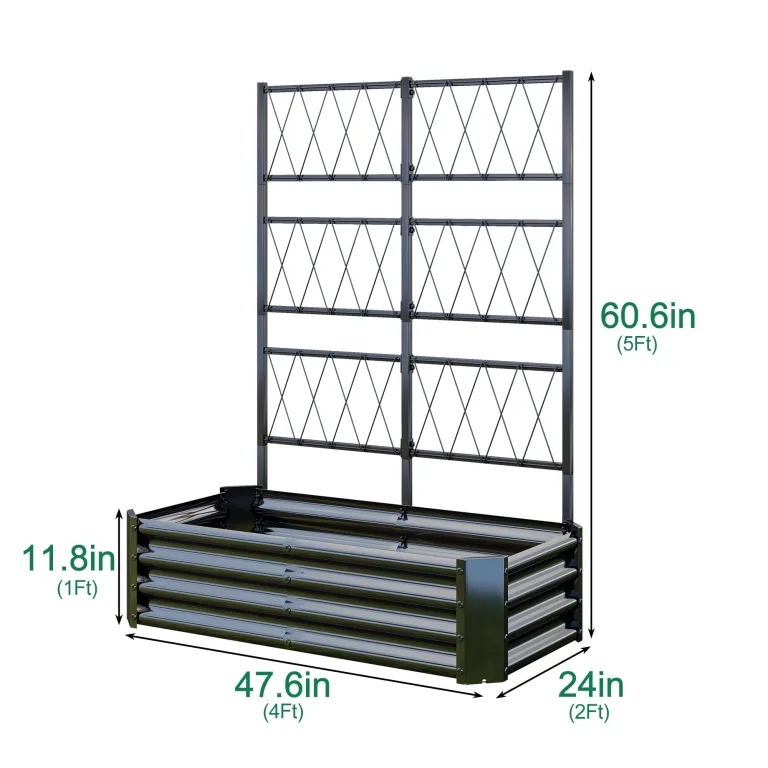 Hochbeet mit Rankgitter, Metall-Pflanzkasten mit Rankgitter, robuster Pflanzkasten für Kletterpflanzen, Gemüse, Tomaten & Blumen,als Sichtschutz für Balkon & Terrasse,121 x 61 x 151 cm,Schwarz – Bild 2