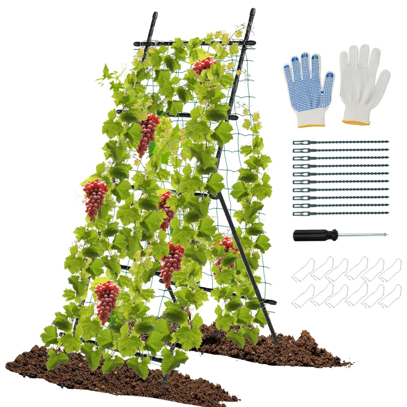 COSTWAY Gurke Rankhilfe Set, A-förmig, Rankgitter mit Gartennetz & Clips, Pflanzenhalter Metall, Pflanzenstütze für Kletterpflanzen Blumen Gemüse, Pflanzenspalier, 80 x 93 x 190 cm, Schwarz - Bild 1