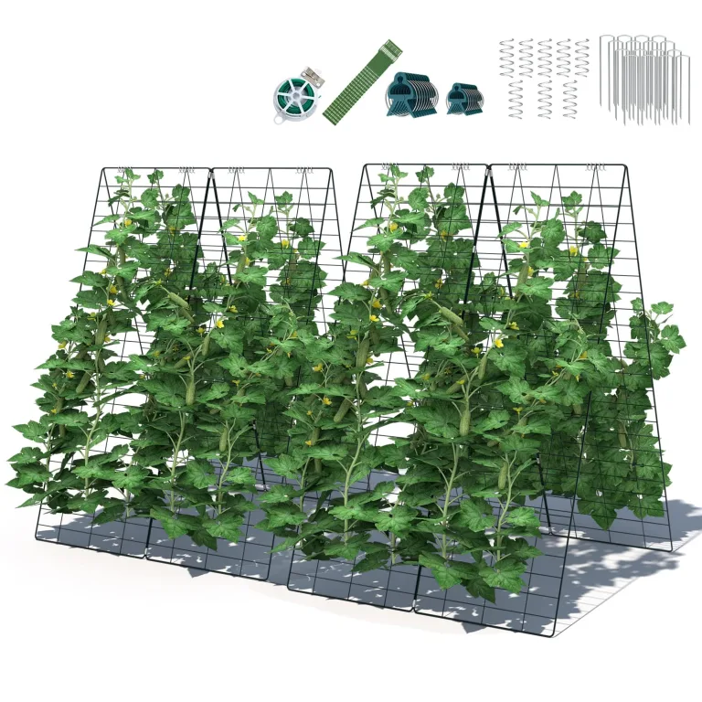COSTWAY Gurke Rankhilfe Set, A-förmig, Pflanzenhalter mit Gartennetz & Pflanzenclips, Rankgitter Metall, Pflanzenstütze für Kletterpflanzen Blumen Nutzpflanzen, 130 x 105 x 151 cm, Schwarz – Bild 10