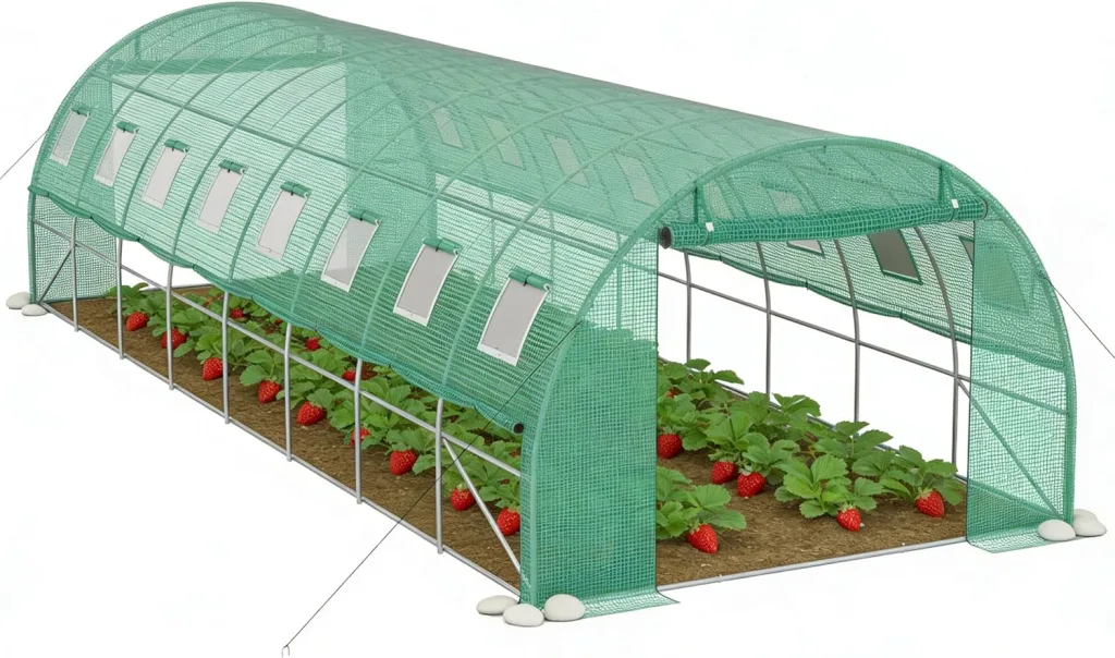 Gewächshaus 300x800x200cm Foliengewächshaus Winterfest Folientunnel UV-Schutz Tomatenhaus Pflanztunnel für Frucht Gemüse Blumen Pflanzenzelt mit Fenster Treibhaus inkl. Erdanker & Seilen