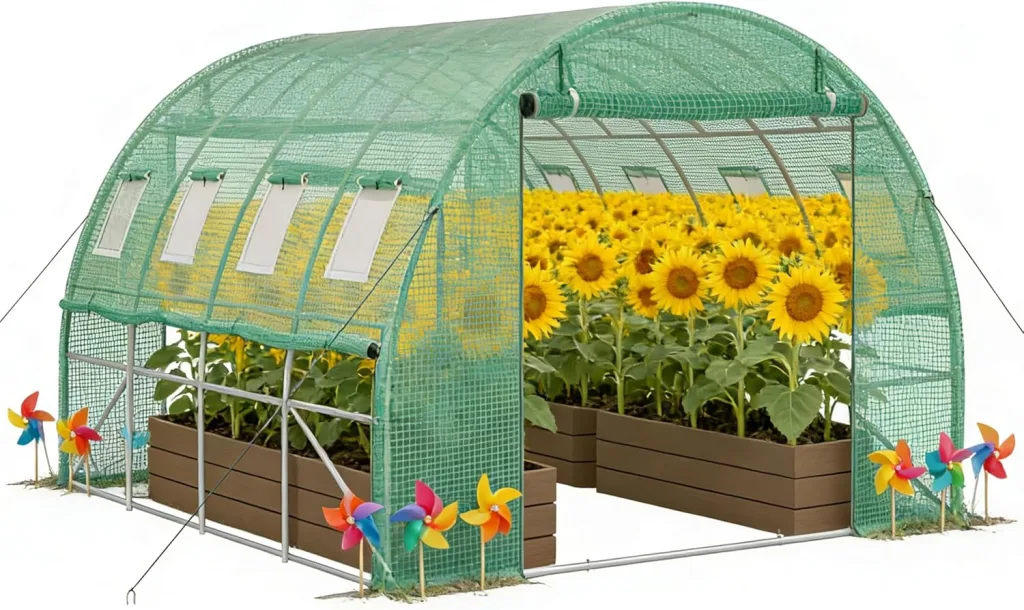 Gewächshaus 300x400x200cm Foliengewächshaus Winterfest Folientunnel UV-Schutz Tomatenhaus Pflanztunnel für Frucht Gemüse Blumen Pflanzenzelt mit Fenster Treibhaus inkl. Erdanker & Seilen