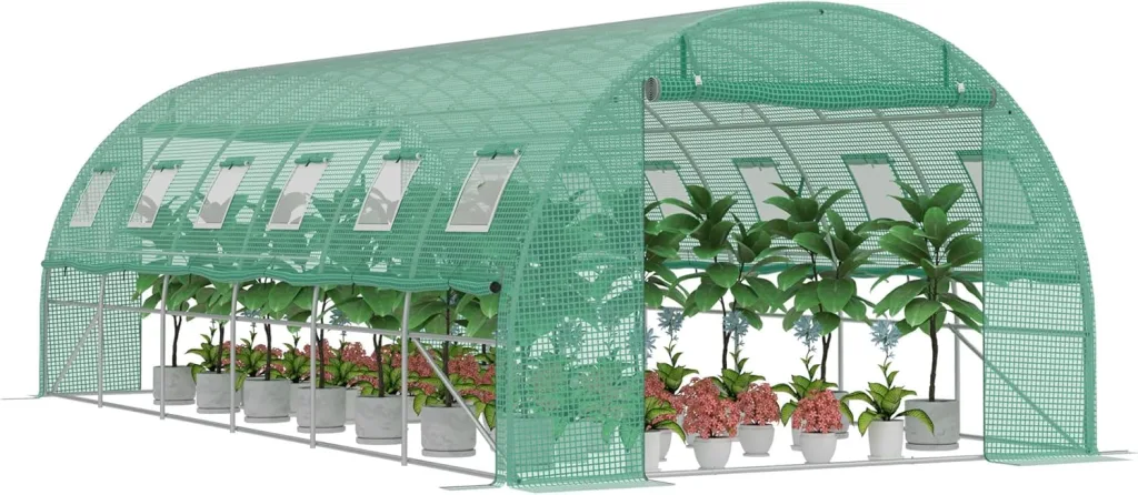 Gewächshaus 3x6 m (18 m²) – Garten Foliengewächshaus mit 12 Fenstern, UV-beständig, verzinkter Stahlrahmen, Moskitonetz, ideal für Gemüse, Tomaten, Blumen, Tomatenhaus, grün