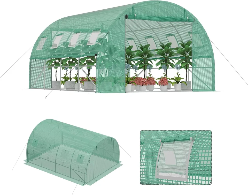 Gewächshaus Foliengewächshaus Tunnelgewächshaus Tomatenhaus 3x4x2 m, begehbares Gartengewächshaus, Folientunnel Gewächshaustunnel pflanztunnel Treibhaus mit Fenstern & Reißverschlusstüren