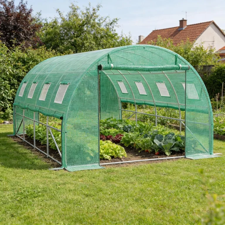 Gewächshaus 3x4 m (12 m²) – Garten Foliengewächshaus mit 8 Fenstern, UV-beständig, verzinkter Stahlrahmen, Moskitonetz, ideal für Gemüse, Tomaten, Blumen, Tomatenhaus, grün – Bild 8