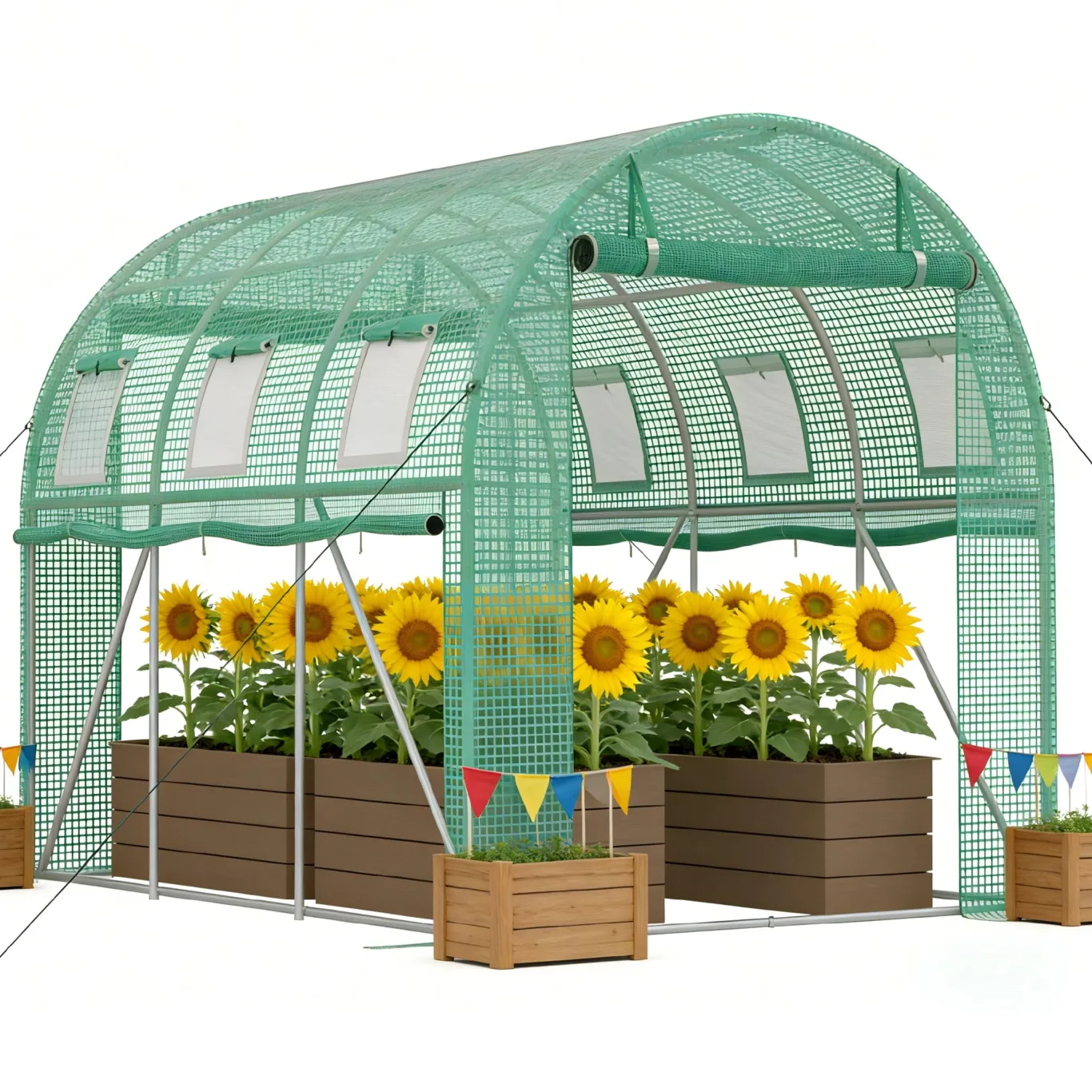 Gewächshaus 300x200x200cm Foliengewächshaus Winterfest Folientunnel UV-Schutz Tomatenhaus Pflanztunnel für Frucht Gemüse Blumen Pflanzenzelt mit Fenster Treibhaus inkl. Erdanker & Seilen - Bild 1