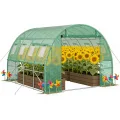 Gewächshaus 300x200x200cm Foliengewächshaus Winterfest Folientunnel UV-Schutz Tomatenhaus Pflanztunnel für Frucht Gemüse Blumen Pflanzenzelt mit Fenster Treibhaus inkl. Erdanker & Seilen - Thumbnail 10