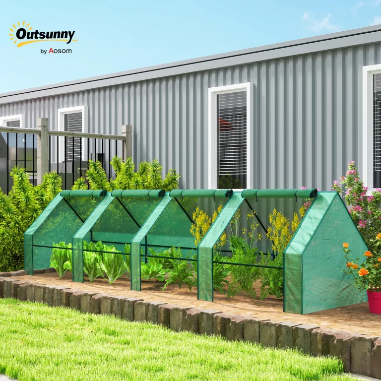 Outsunny Mini-Gewächshaus für den Garten, Mini-Gewächshaus, Tunnel, 360 x 90 x 90 cm (L x B x H), Spitzdach, Stahl, Polyethylen, hohe Dichte, 140 g/m², UV-Schutz, Fenster mit Reißverschluss – Bild 2