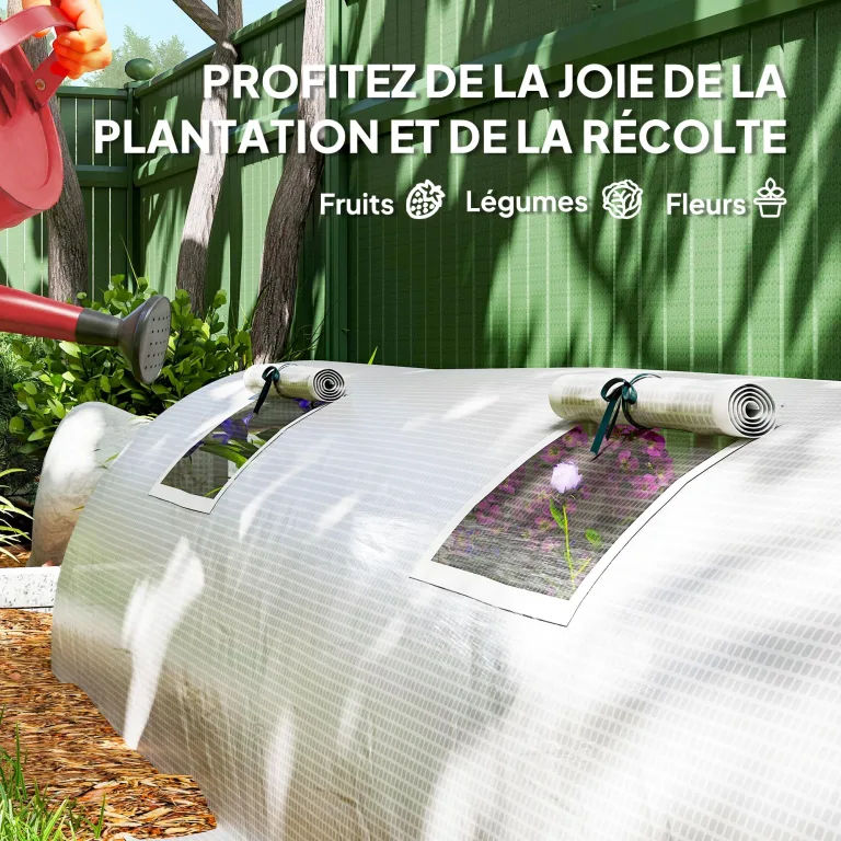 Outsunny Mini-Gewächshaus für den Garten, Mini-Gewächshaus, Tunnel, 360 x 90 x 90 cm (L x B x H), Spitzdach, Stahl, Polyethylen, hohe Dichte, 140 g/m², UV-Schutz, Fenster mit Reißverschluss – Bild 5
