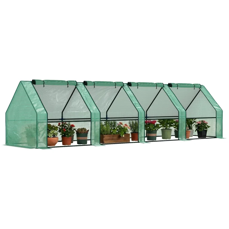 Outsunny Mini-Gewächshaus für den Garten, Mini-Gewächshaus, Tunnel, 360 x 90 x 90 cm (L x B x H), Spitzdach, Stahl, Polyethylen, hohe Dichte, 140 g/m², UV-Schutz, Fenster mit Reißverschluss – Bild 1
