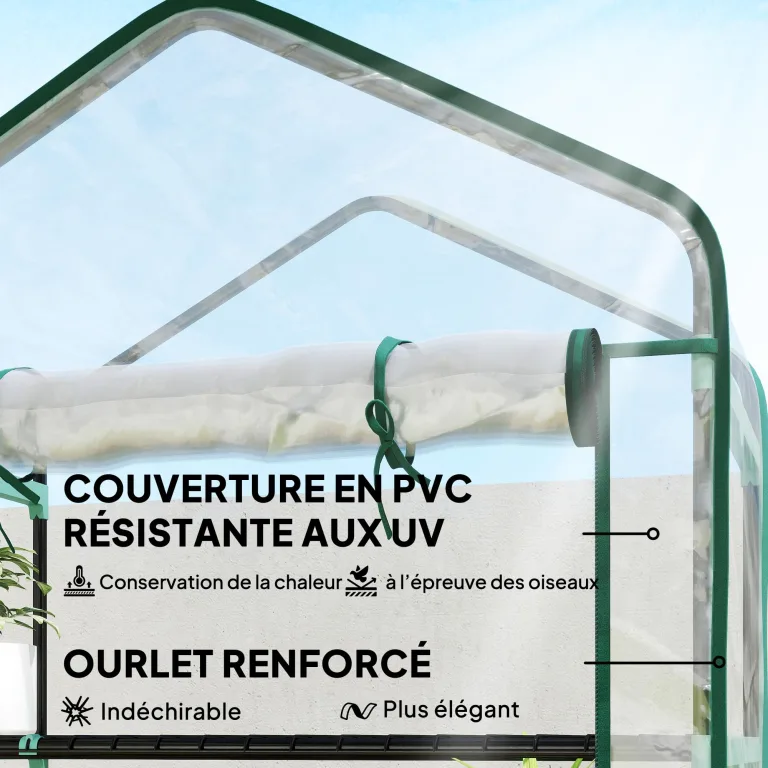 Outsunny Gartengewächshaus PVC mit Regalen 5 Ebenen, Balkongewächshaus, verstärkte Plane, Gestell aus Stahl, Tür mit Reißverschluss, aufrollbar, für Gemüse, Pflanzen, Blumen, 90 x 49 x 193 cm – Bild 5