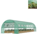 Foliengewächshaus 8x3x2m, verzinktem Stahl Gewächshaus, aufrollbare Seitenwände mit Moskitonetz, 16 Fenster & 2 Tür inkl. inkl. Erdanker & Seile, Grün - Thumbnail 1