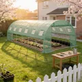 18㎡ Frostschutz Gartengewächshäuser aus Stahl Rahmen 3x6x2m HDPE Foliengewächshaus mit 12 Insektenschutzgitter Fenster & 2 Tür Begehbares Gewächshaus Garten Überwinterungszelt für Pflanzen - Thumbnail 8