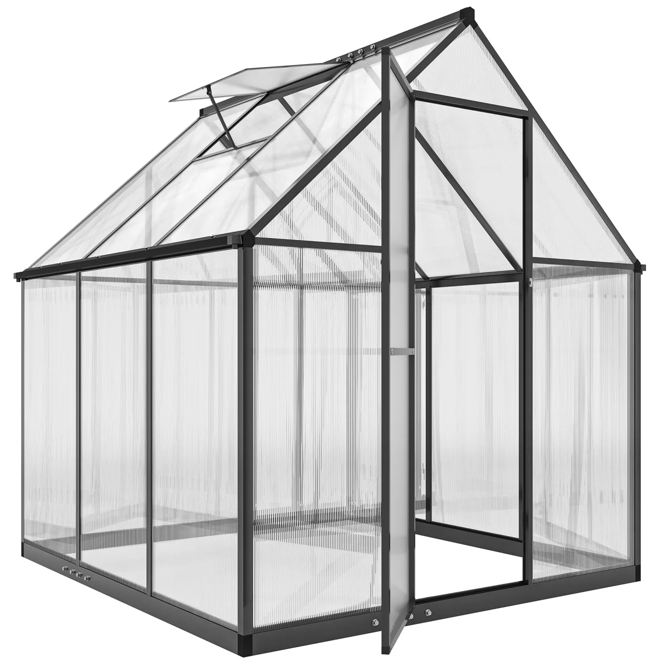 Outsunny Gewächshaus aus Aluminium und Polycarbonat, Gewächshaus mit verstellbarem Fenster und Flügeltür, wetterfestes Außenhaus für Pflanzen, Blumen, Gemüsegarten und Setzlinge, transparent - Bild 1
