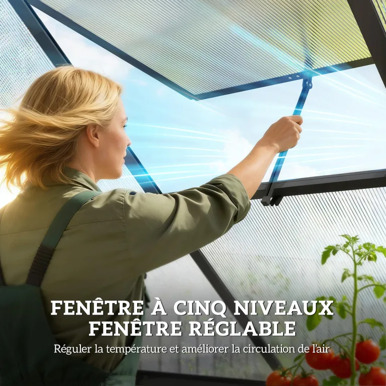 Outsunny Gewächshaus aus Aluminium und Polycarbonat, Gewächshaus mit verstellbarem Fenster und Flügeltür, wetterfestes Außenhaus für Pflanzen, Blumen, Gemüsegarten und Setzlinge, transparent – Bild 8
