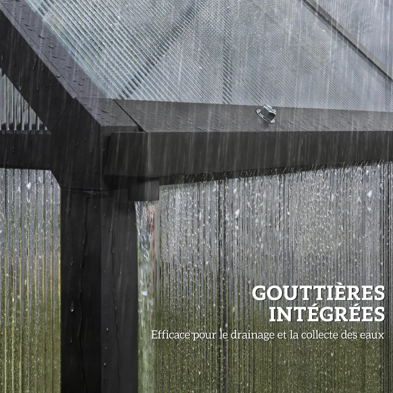 Outsunny Gewächshaus aus Aluminium und Polycarbonat, Gewächshaus mit verstellbarem Fenster und Flügeltür, wetterfestes Außenhaus für Pflanzen, Blumen, Gemüsegarten und Setzlinge, transparent – Bild 9