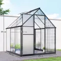 Outsunny Gewächshaus aus Aluminium und Polycarbonat, Gewächshaus mit verstellbarem Fenster und Flügeltür, wetterfestes Außenhaus für Pflanzen, Blumen, Gemüsegarten und Setzlinge, transparent - Thumbnail 7