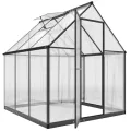 Outsunny Gewächshaus aus Aluminium und Polycarbonat, Gewächshaus mit verstellbarem Fenster und Flügeltür, wetterfestes Außenhaus für Pflanzen, Blumen, Gemüsegarten und Setzlinge, transparent - Thumbnail 10