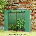 Outsunny Gewächshaus mit Rolltür 2 Fenster, Winterfest Foliengewächshaus aus Stahl, Treibhaus für Balkon, Garten, Tomatenhaus mit UV Schutz 200x76x170cm Tomatengewächshaus für Gemüse Blumen, Grün - Thumbnail 5