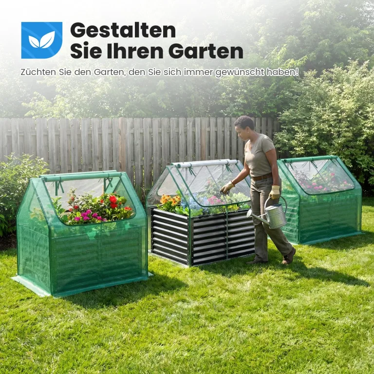 Quictent Hochbeet mit Abdeckung, Pflanzkasten-Set für den Außenbereich,Gewächshaus mit 2 große Fenster mit Reißverschluss, ,120x90x62cm, Transparent – Bild 10