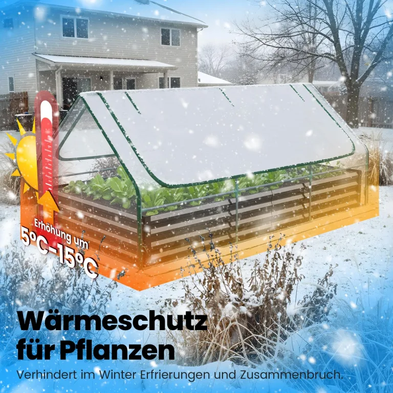 Quictent Hochbeet mit Abdeckung, Pflanzkasten-Set für den Außenbereich,Gewächshaus mit 2 große Fenster mit Reißverschluss, 240x120x30cm, Transparent – Bild 2