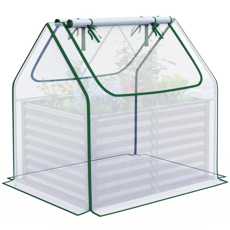 Quictent Hochbeet mit Abdeckung, Pflanzkasten-Set für den Außenbereich,Gewächshaus mit 2 große Fenster mit Reißverschluss, 240x120x30cm, Transparent – Bild 10