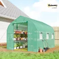 Outsunny Garten-Tunnelgewächshaus 6 m², Gartengewächshaus mit Regalen, 198 x 293 x 194 cm, verzinkter Stahlrahmen, Tür und 6 Fenster, für den Außenbereich, für alle Jahreszeiten, hochdichte PE-Plane - Thumbnail 2