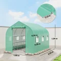 Outsunny Garten-Tunnelgewächshaus 6 m², Gartengewächshaus mit Regalen, 198 x 293 x 194 cm, verzinkter Stahlrahmen, Tür und 6 Fenster, für den Außenbereich, für alle Jahreszeiten, hochdichte PE-Plane - Thumbnail 7