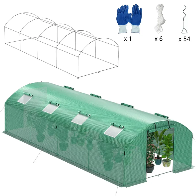 Gewächshaus 300x800x200cm, Gemüsegewächshaus mit 6 Fenstern und 2 Reißverschlusstüren, 140g/m² PE UV50+ Abdeckung. perfekt für Garten und Terrasse – Bild 2