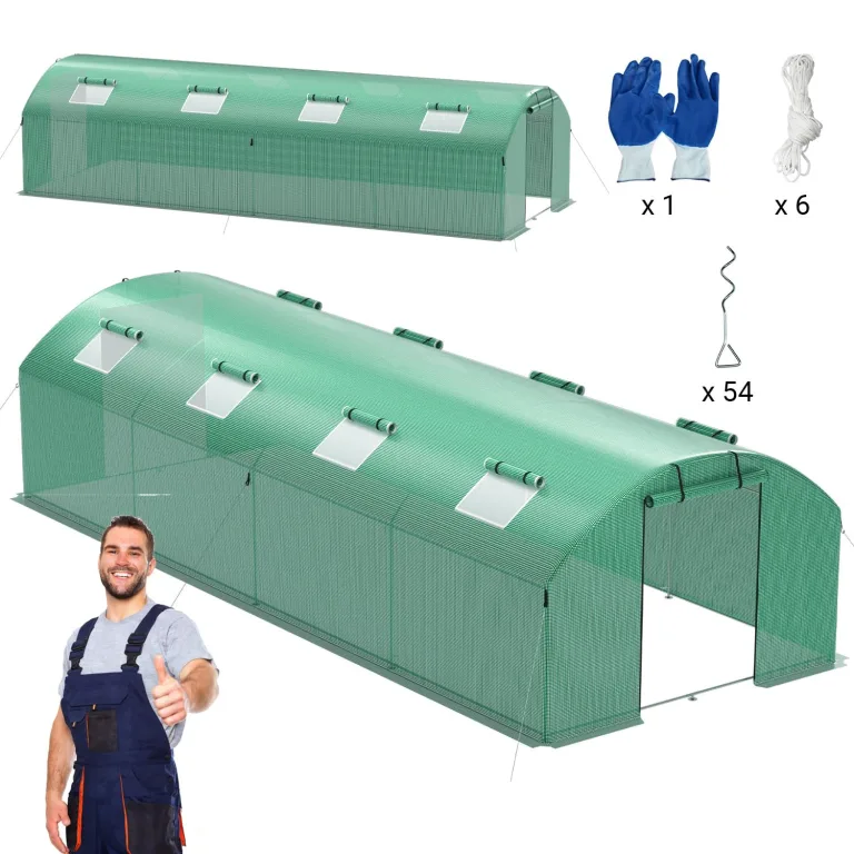 Gewächshaus 300x800x200cm, Gemüsegewächshaus mit 6 Fenstern und 2 Reißverschlusstüren, 140g/m² PE UV50+ Abdeckung. perfekt für Garten und Terrasse – Bild 4