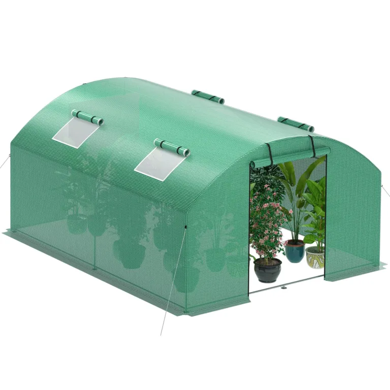 Gewächshaus 300x800x200cm, Gemüsegewächshaus mit 6 Fenstern und 2 Reißverschlusstüren, 140g/m² PE UV50+ Abdeckung. perfekt für Garten und Terrasse – Bild 9