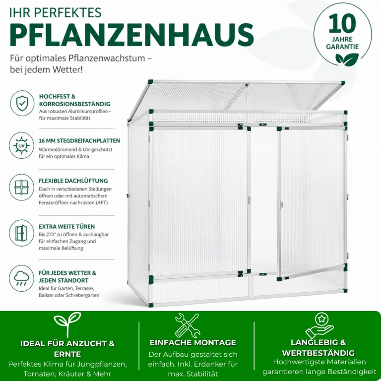 Beckmann Pflanzenhaus I 201 x 107 x 183 cm I Mini Gewächshaus aus Aluminium & 16mm Polycarbonat Stegdreifachplatten I winterfestes Tomatengewächshaus für Garten & Balkon I stabil und ohne Folie – Bild 2