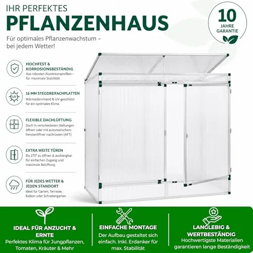 Beckmann Pflanzenhaus I 201 x 107 x 183 cm I Mini Gewächshaus aus Aluminium & 16mm Polycarbonat Stegdreifachplatten I winterfestes Tomatengewächshaus für Garten & Balkon I stabil und ohne Folie – Bild 7