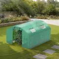 Gewächshaus 300x400x200cm, Gemüsegewächshaus mit 4 Fenstern und 2 Reißverschlusstüren, 140g/m² PE UV50+ Abdeckung. Erdanker und Windseilen für stabile Befestigung im Garten - Thumbnail 9