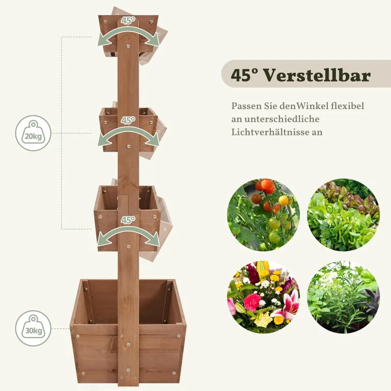 Yaheetech Vertikal Hochbeet mit 4 Etagen, 84,5×45×140,5 cm Pflanzbeet mit Entwässerungslöcher & Pflanzvlies, Tannenholz Wetterfest, Frühbeet Gartenbeet Kräutertreppe für Garten Balkon, Dunkelbraun – Bild 5