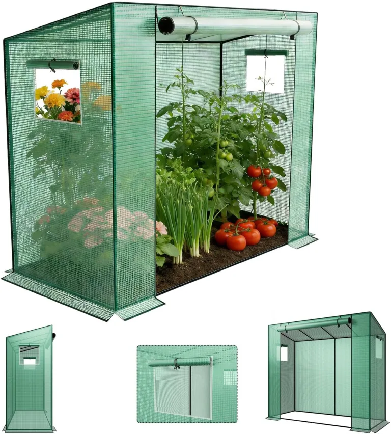 Garten Gewächshaus Foliengewächshaus Tomatengewächshaus begehbar 200x80x150 cm, schräges Dach Pflanzenhaus mit PE-Gitterfolie, Tomatenhaus Überwinterungszelt Mehrzwecktreibhaus Plane, Grün – Bild 1
