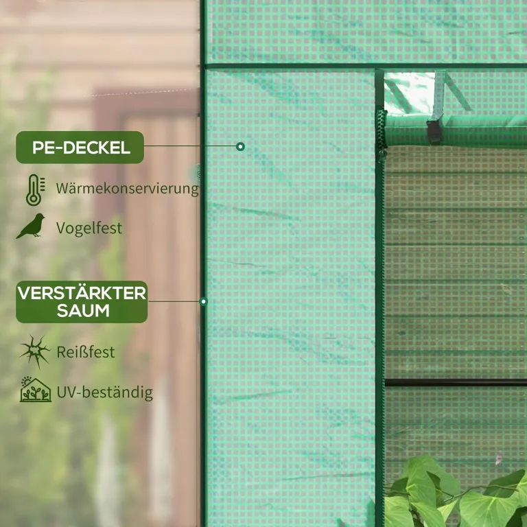 Outsunny Tomatengewächshaus Foliengewächshaus mit Rolltor Netzfenster Schrägdach 196 x 77 x 197 cm Stabil Gewächshaus mit PE-Folie Erdhaken Tomatenhaus Treibhaus für Garten, Balkon, Terrasse Grün – Bild 3