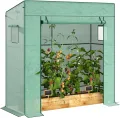 Outsunny Tomatengewächshaus Foliengewächshaus mit Rolltor Netzfenster Schrägdach 196 x 77 x 197 cm Stabil Gewächshaus mit PE-Folie Erdhaken Tomatenhaus Treibhaus für Garten, Balkon, Terrasse Grün - Thumbnail 1