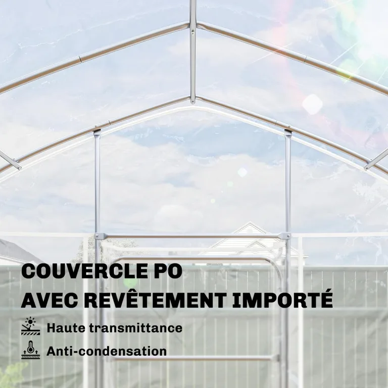 Outsunny Tunnelgewächshaus 3 x 4 m mit PO-Abdeckung, 2 Türen mit Scharnieren, beheizbares Gewächshaus mit optimierter Struktur für Garten, Terrasse oder Rasen, transparent – Bild 4