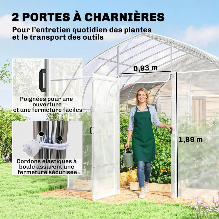Outsunny Tunnelgewächshaus 3 x 4 m mit PO-Abdeckung, 2 Türen mit Scharnieren, beheizbares Gewächshaus mit optimierter Struktur für Garten, Terrasse oder Rasen, transparent – Bild 5
