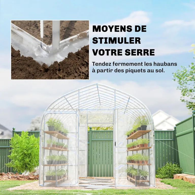 Outsunny Tunnelgewächshaus 3 x 4 m mit PO-Abdeckung, 2 Türen mit Scharnieren, beheizbares Gewächshaus mit optimierter Struktur für Garten, Terrasse oder Rasen, transparent – Bild 8